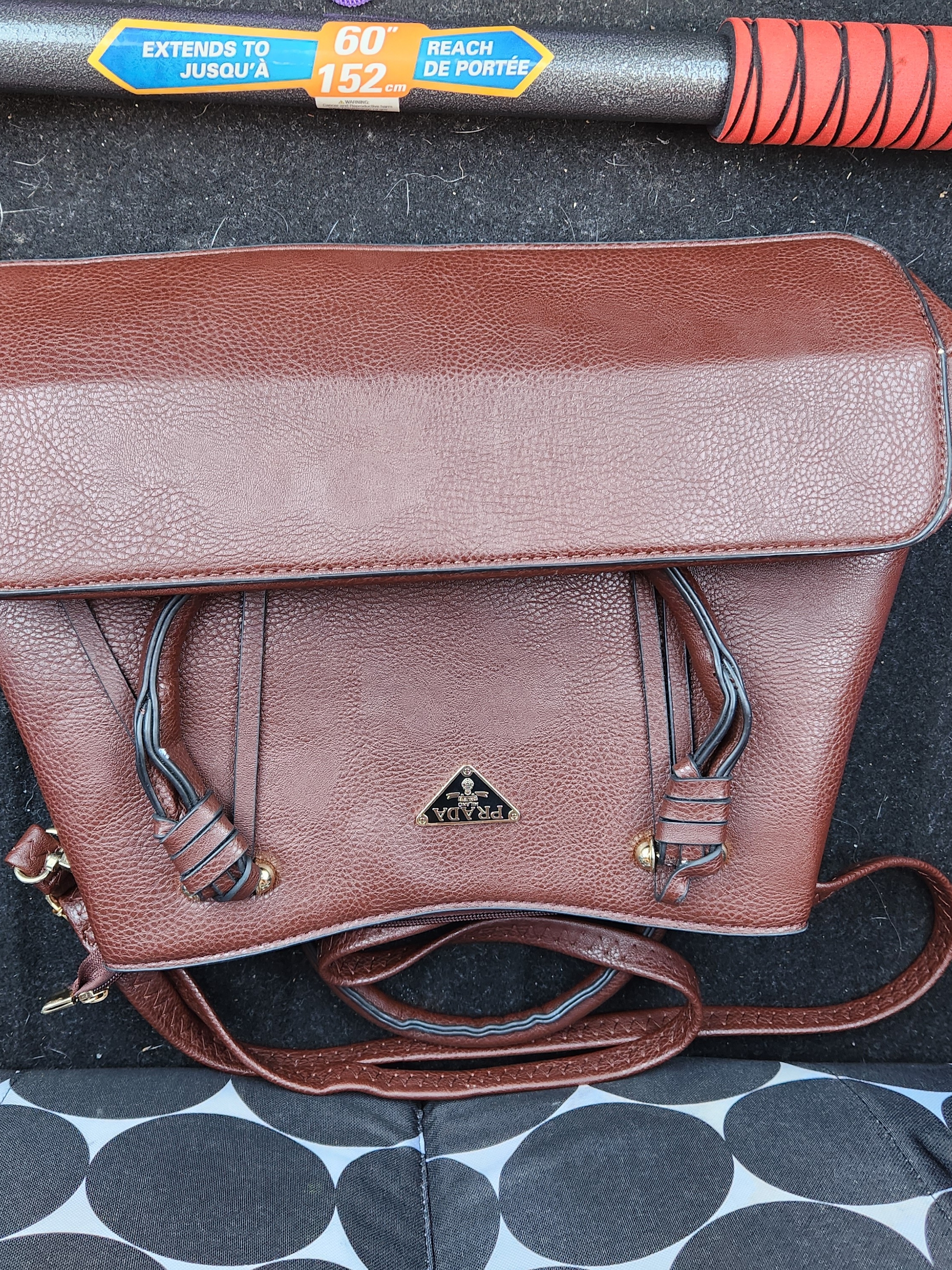 Prada Brown Pebbled Leather Satchel With Gold-Tone Logo